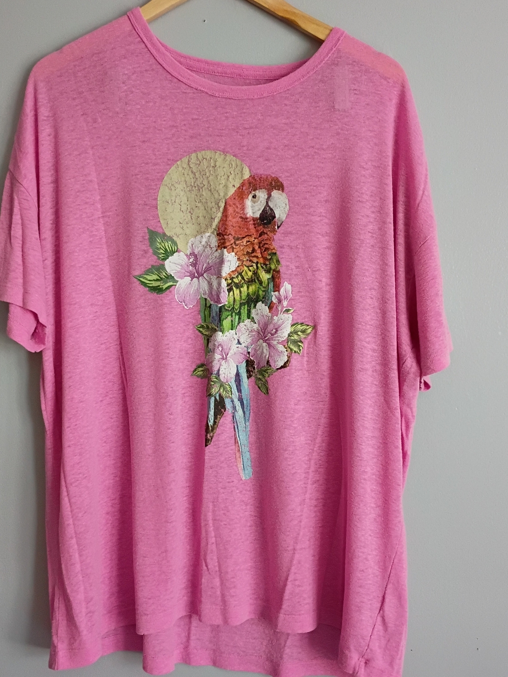 Aerie Pink Parrot Graphic Oversized Tee XL
